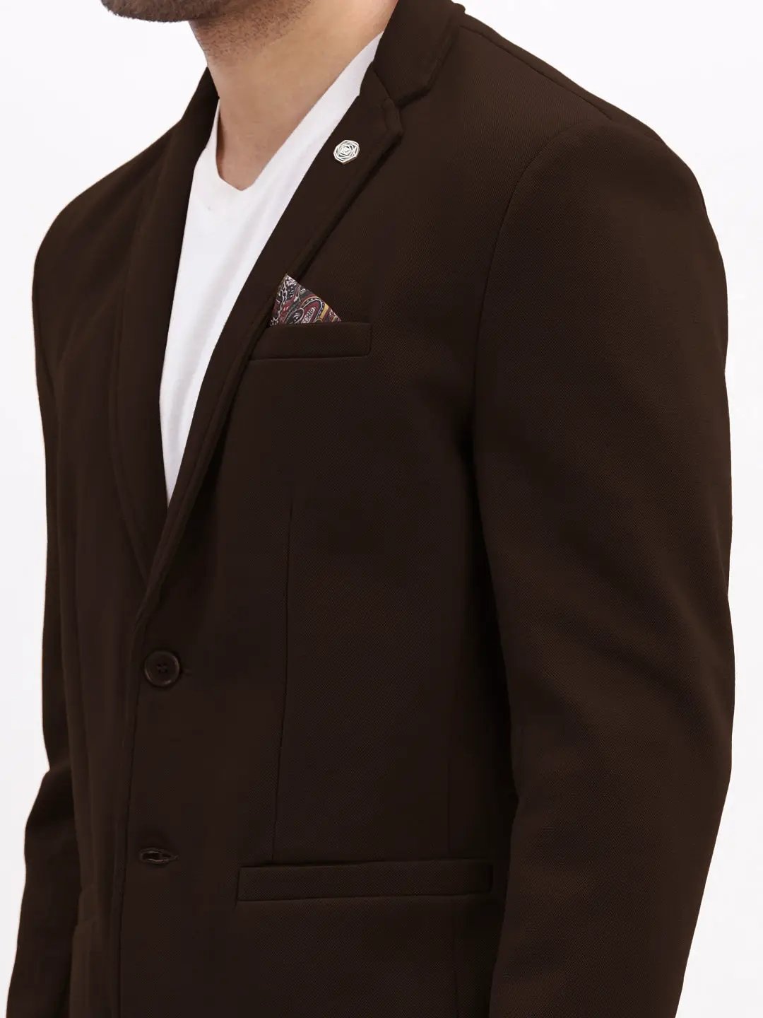 Men's Coffee Brown Single-Breasted Slim Fit Blazer with Notched Lapel - from SHOWOFFFF