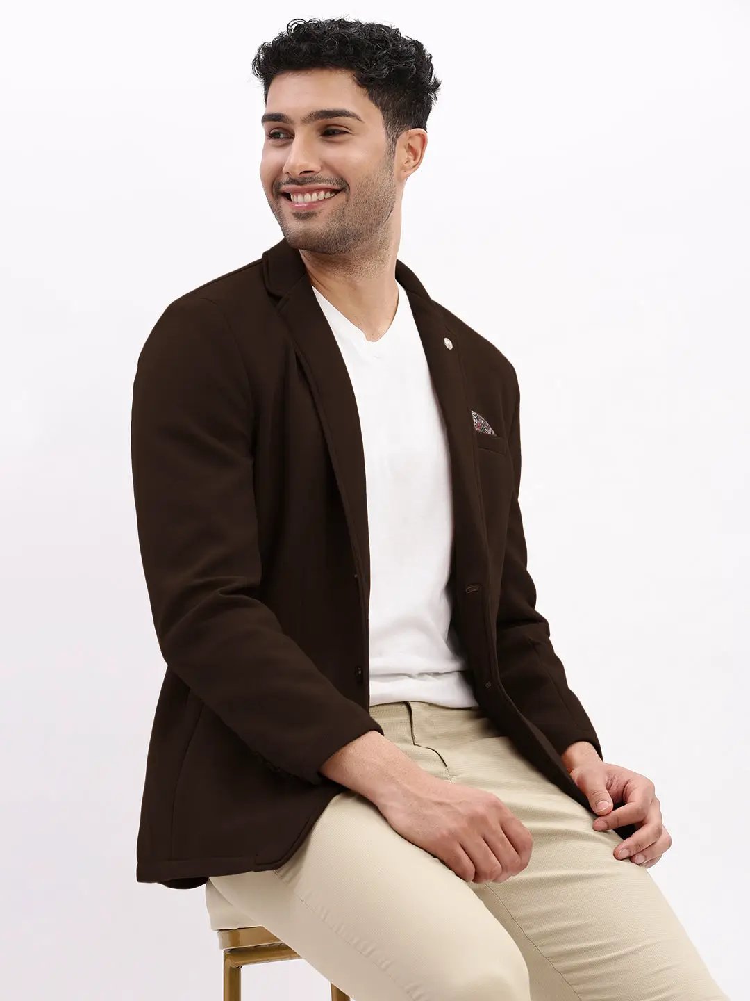 Men's Coffee Brown Single-Breasted Slim Fit Blazer with Notched Lapel - from SHOWOFFFF