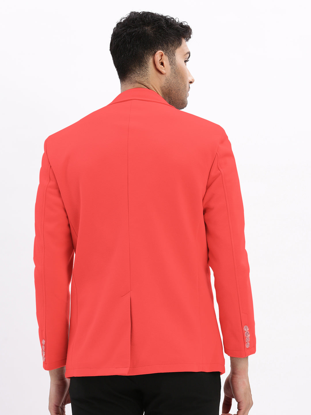 Men Coral Solid Single Breasted Blazer