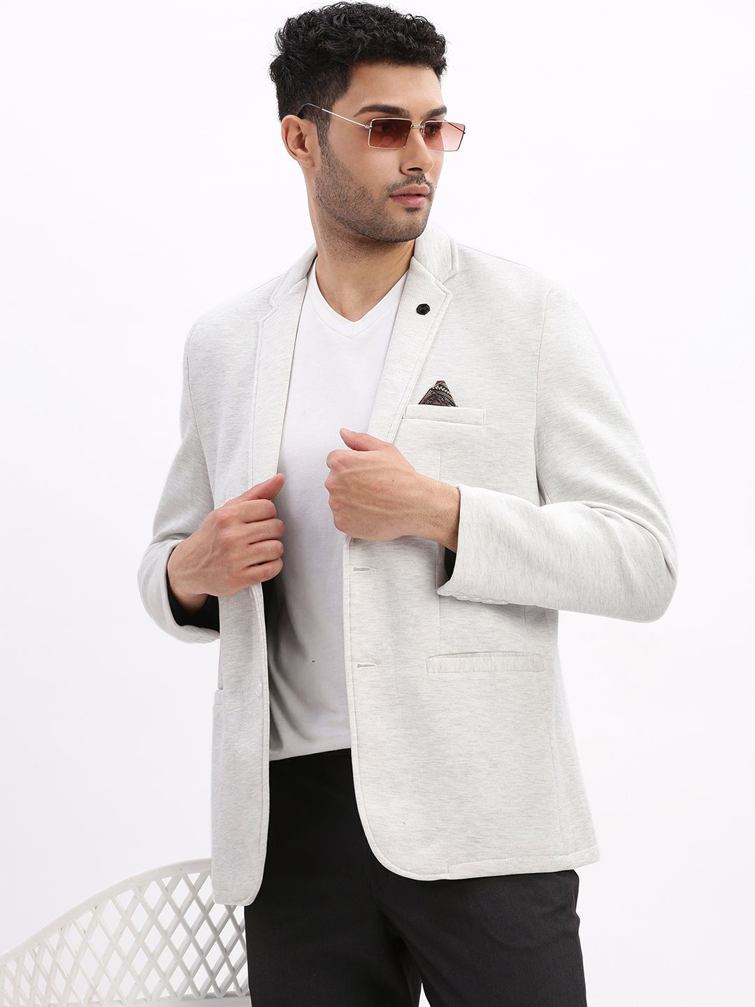 Men Solid Grey Single Breasted Blazer