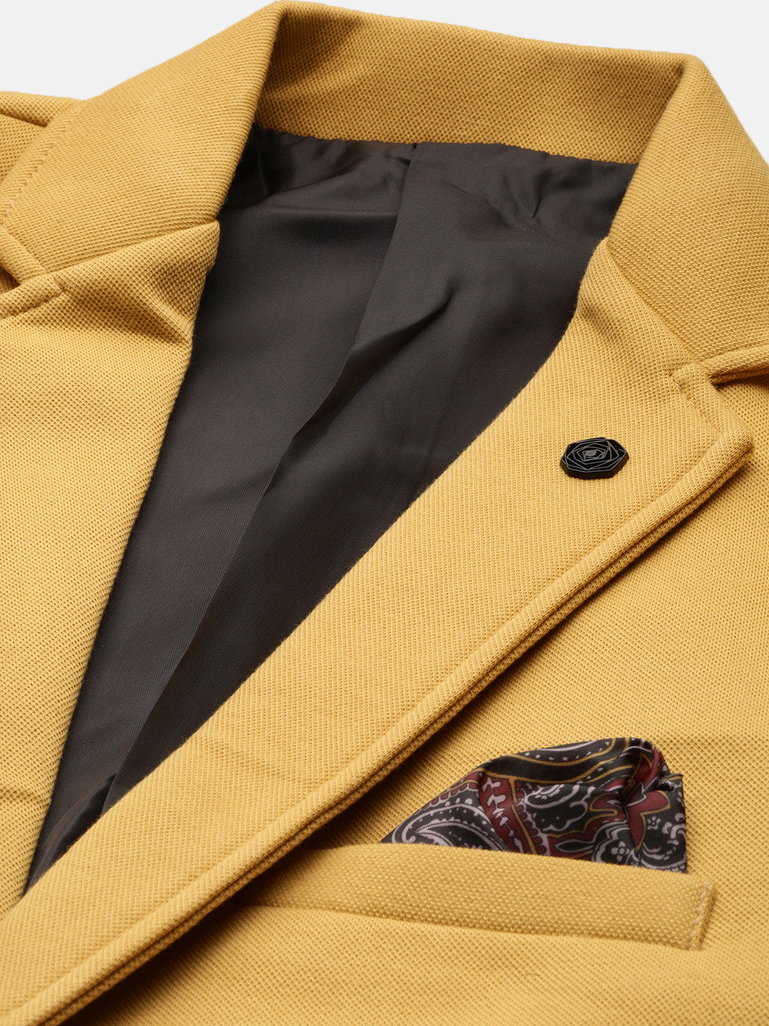 Men Solid Mustard Single Breasted Blazer