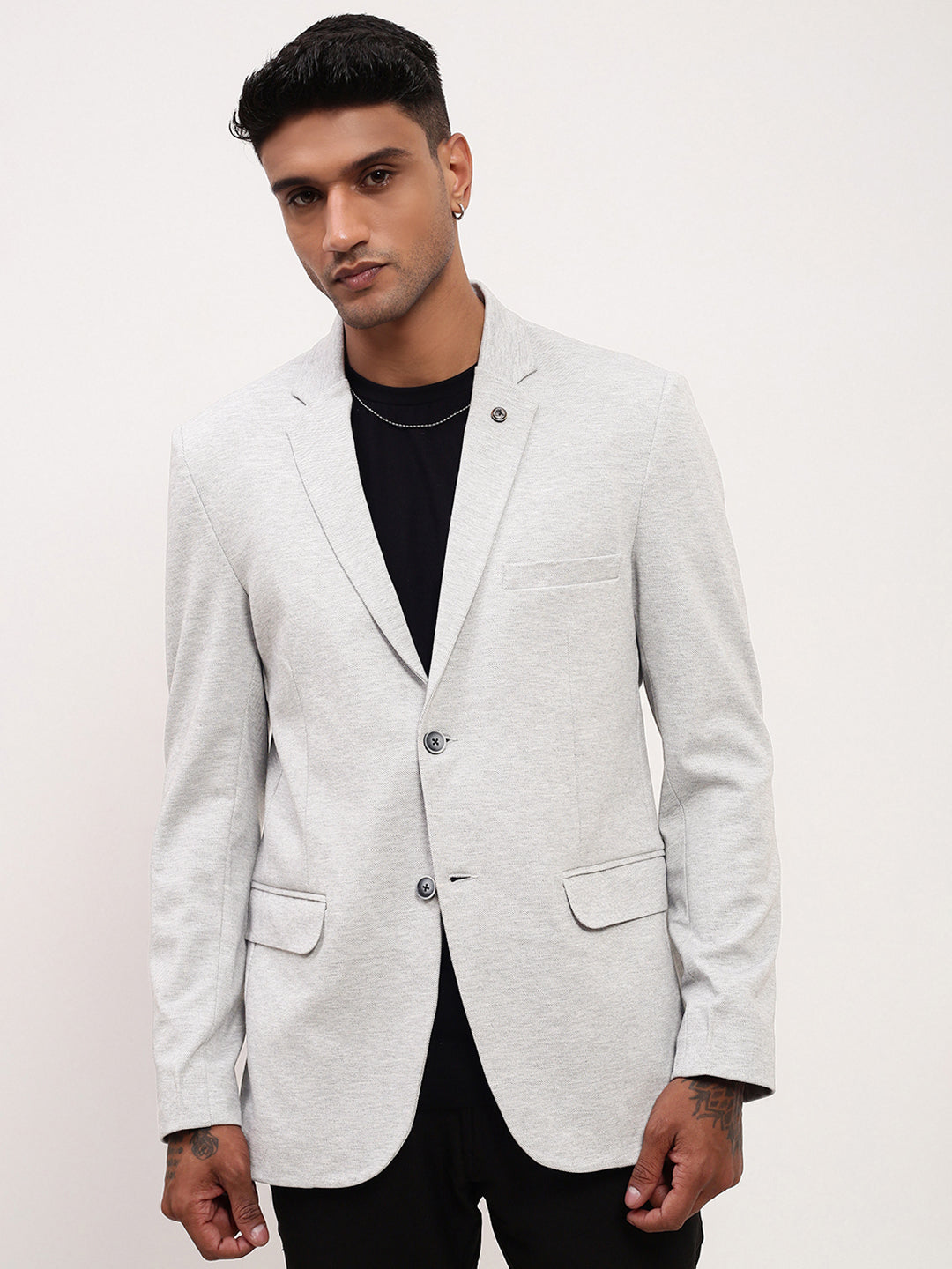 Men's Off White Single-Breasted Slim Fit Blazer with Notched Lapel