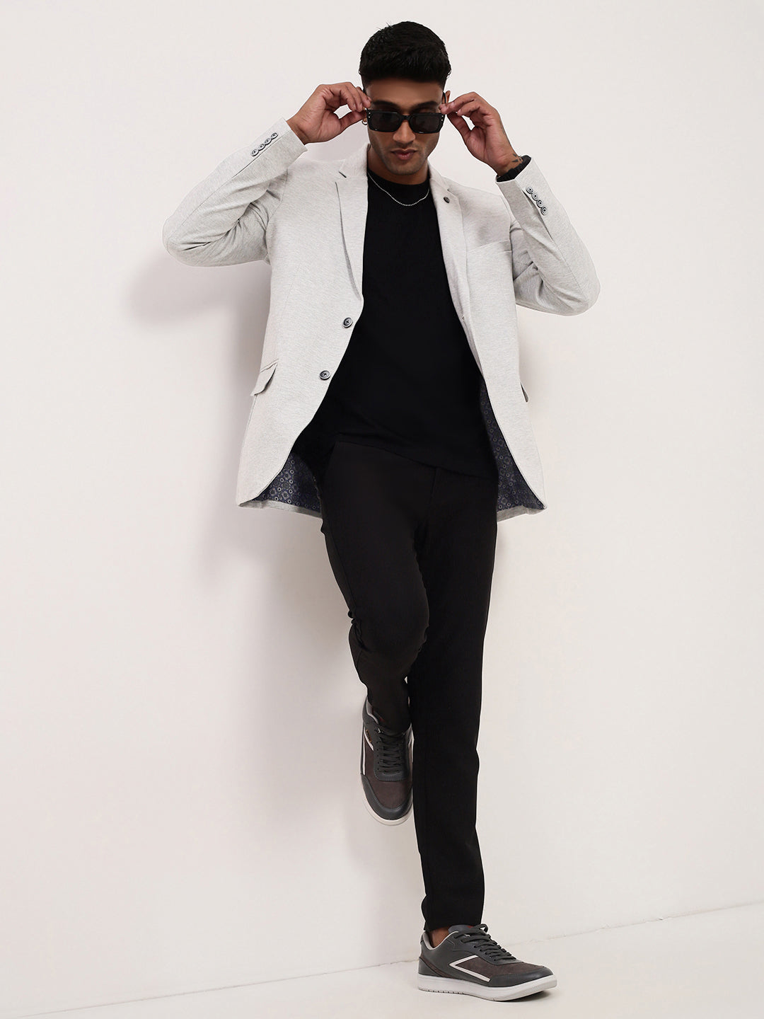 Men's Off White Single-Breasted Slim Fit Blazer with Notched Lapel