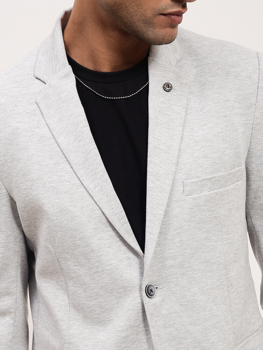 Men's Off White Single-Breasted Slim Fit Blazer with Notched Lapel