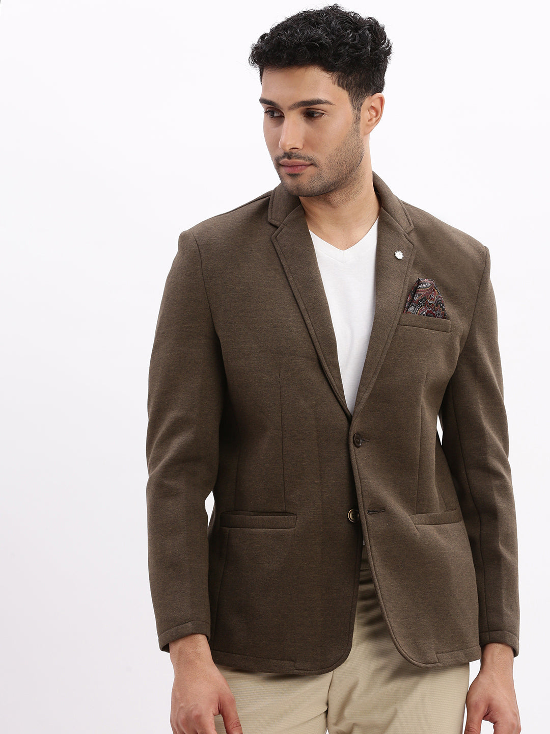 Men Solid Olive Single Breasted Blazer