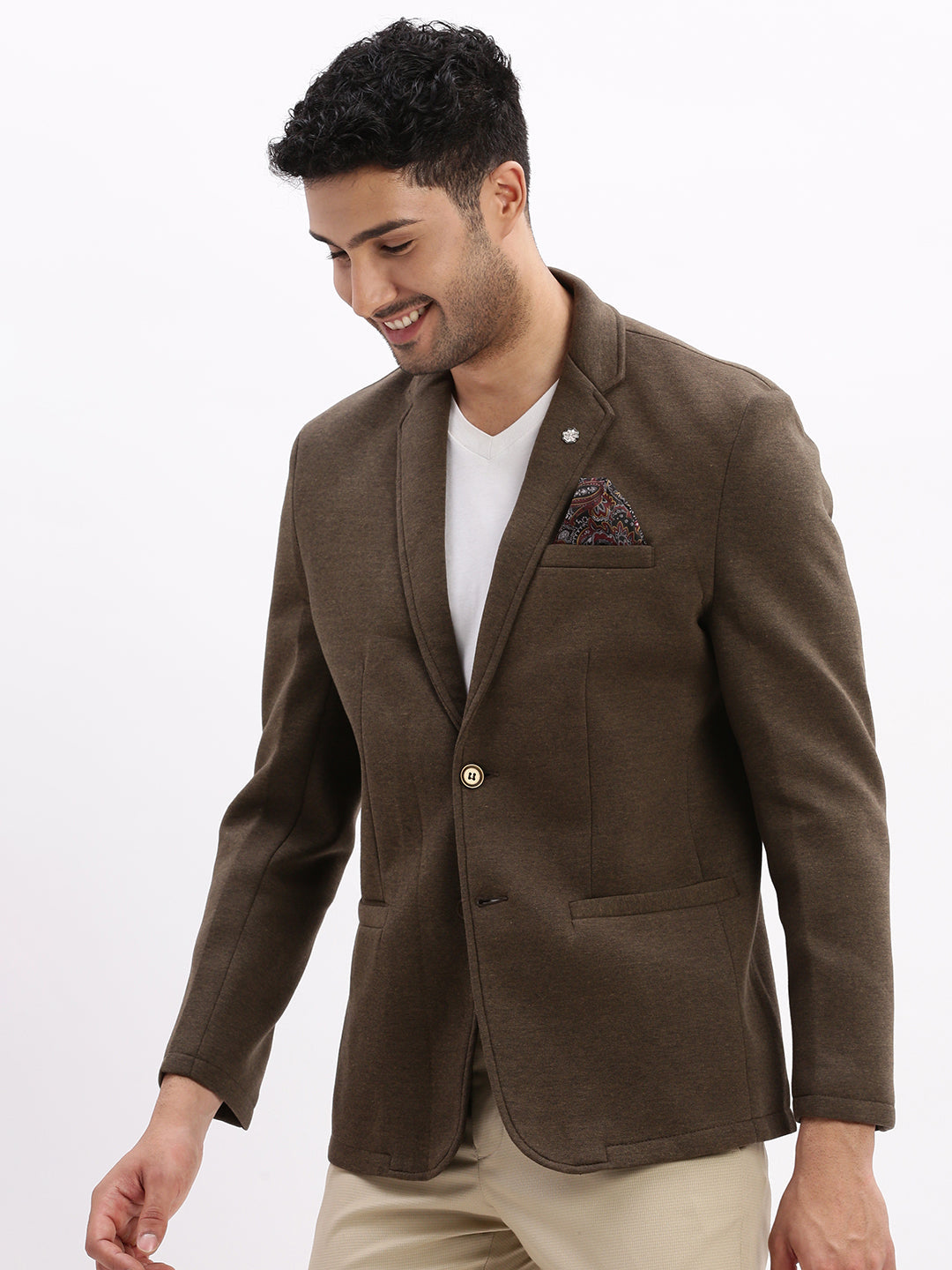 Men Solid Olive Single Breasted Blazer