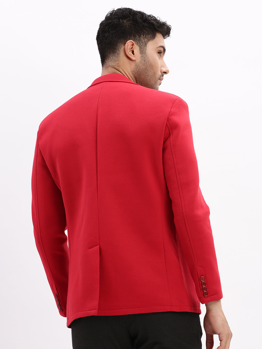 Men Solid Red Single Breasted Blazer