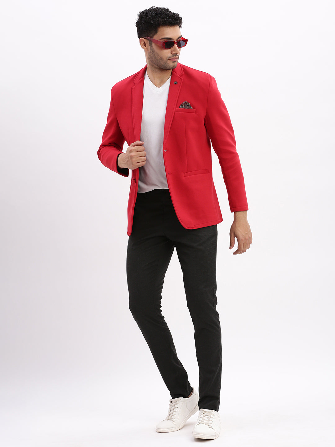 Men Solid Red Single Breasted Blazer