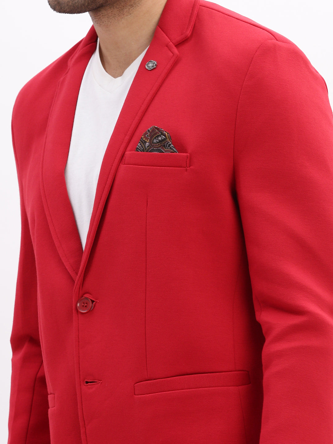 Men Solid Red Single Breasted Blazer