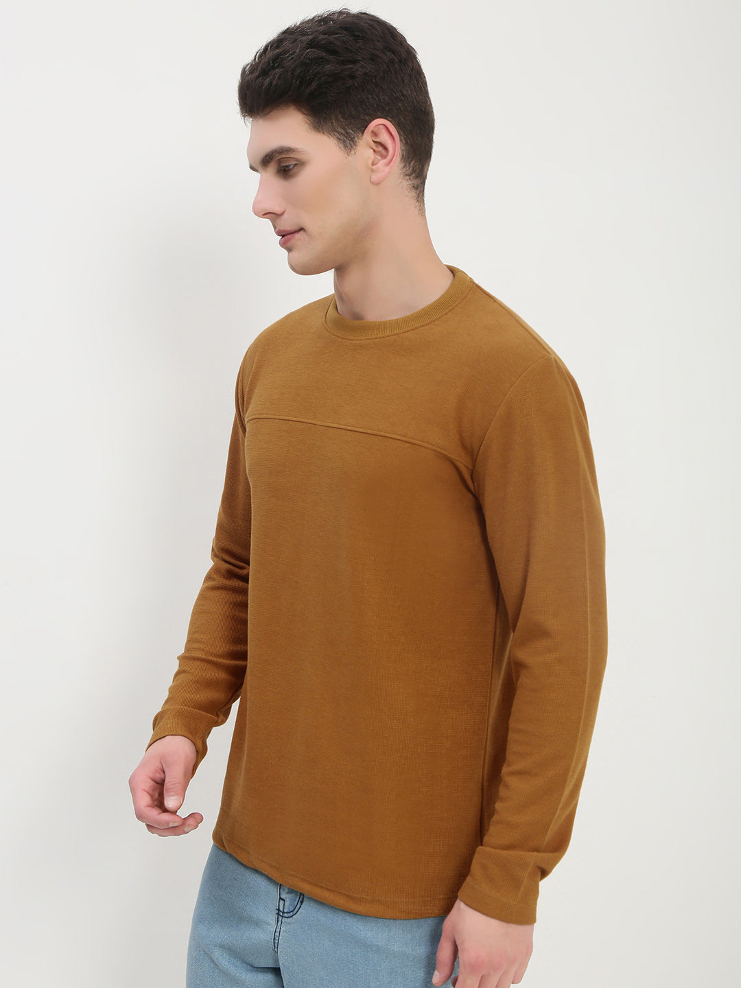 Men's Mustard Solid Round Neck T-Shirt