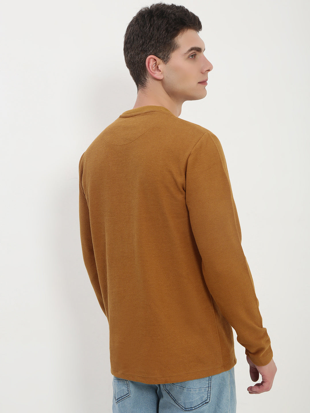 Men's Mustard Solid Round Neck T-Shirt