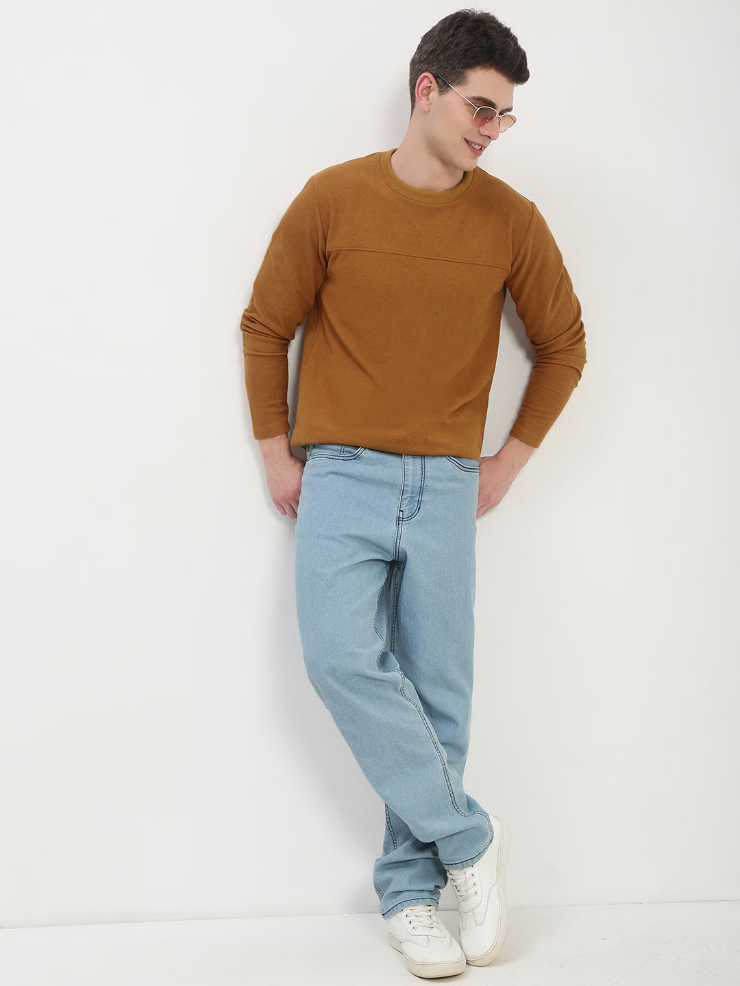 Men's Mustard Solid Round Neck T-Shirt