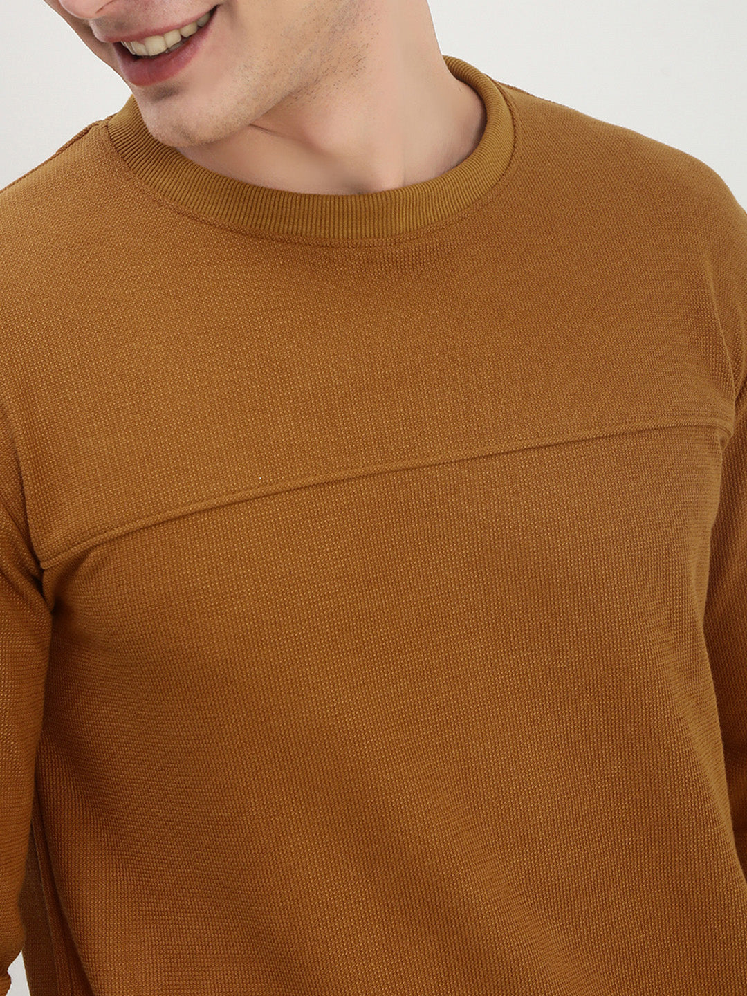Men's Mustard Solid Round Neck T-Shirt
