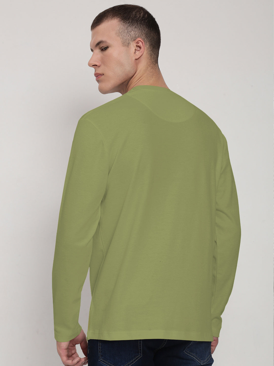 Men's Green Long Sleeves Round Neck Slim Fit T-Shirt