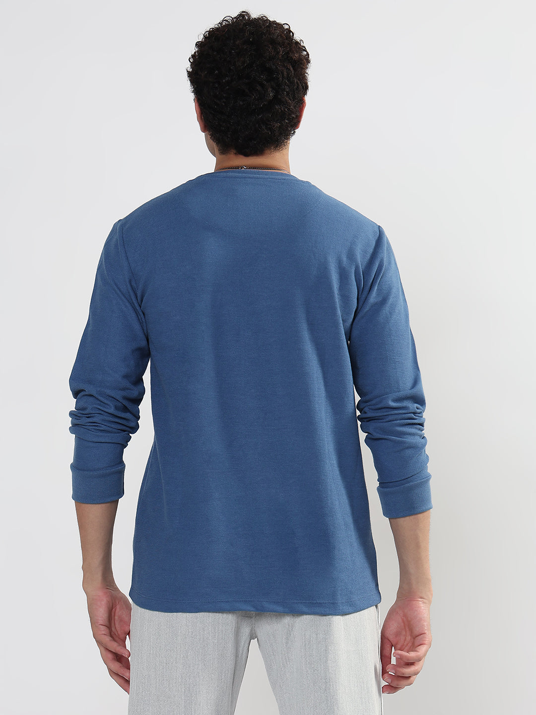 Men's Blue Regular Fit T-Shirt with Single Pocket
