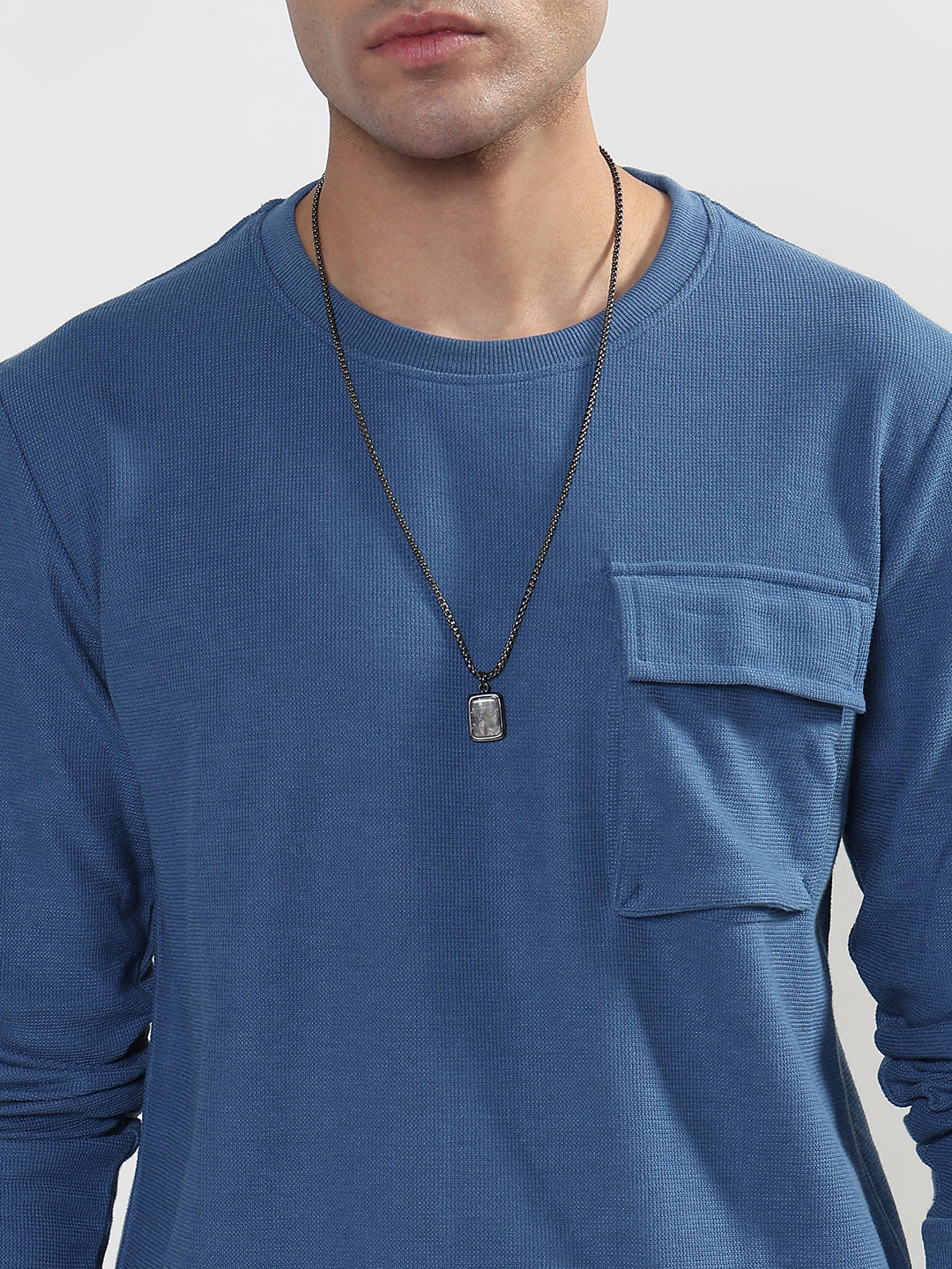 Men's Blue Regular Fit T-Shirt with Single Pocket