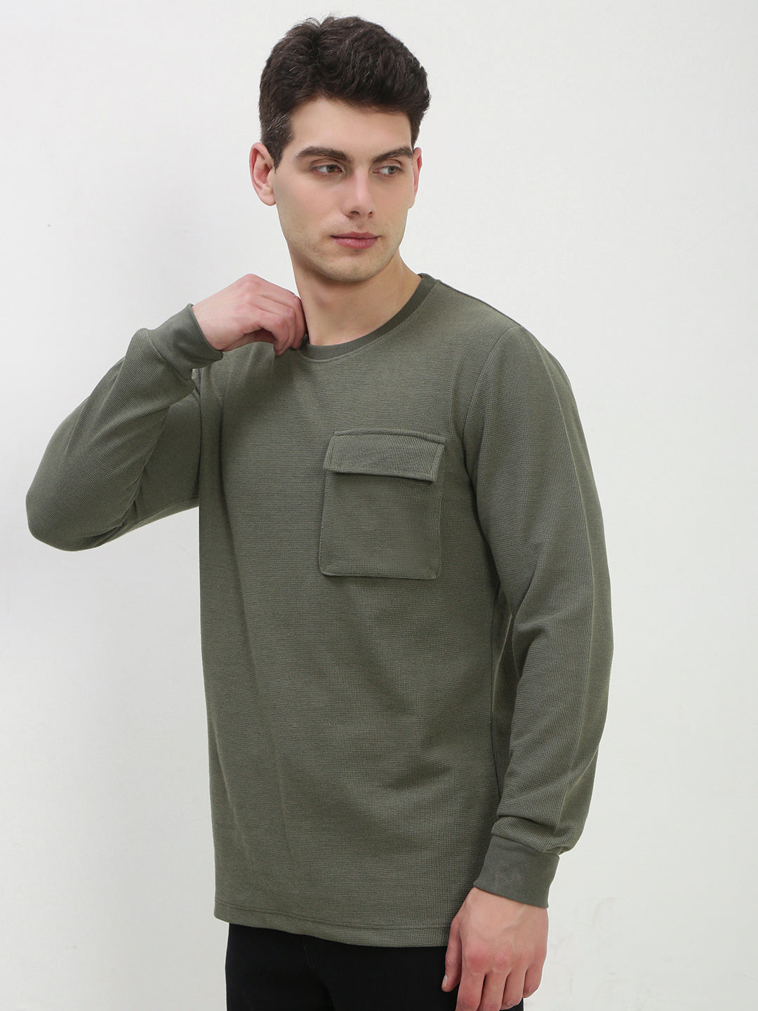 Men's Olive Solid Round Neck T-Shirt