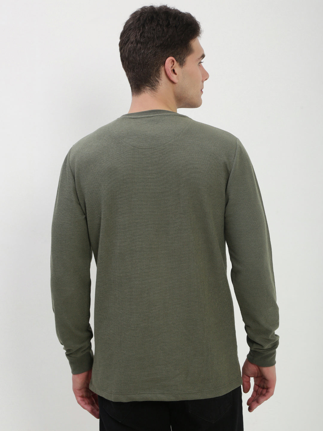 Men's Olive Solid Round Neck T-Shirt