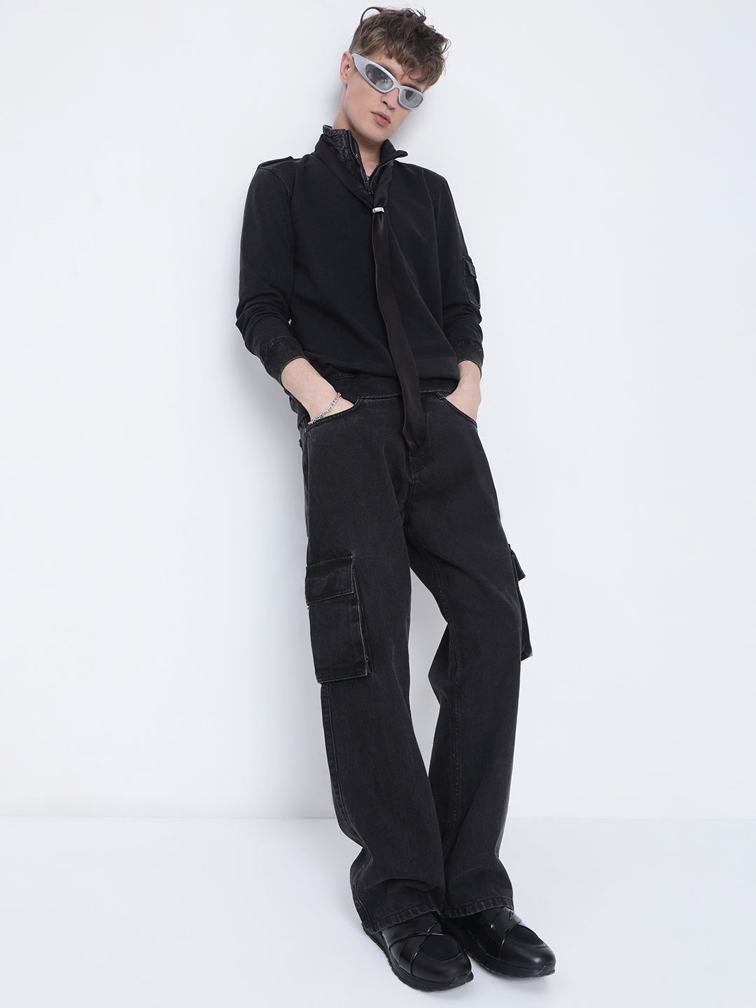 Men's Black High Neck Zippered Sweatshirt