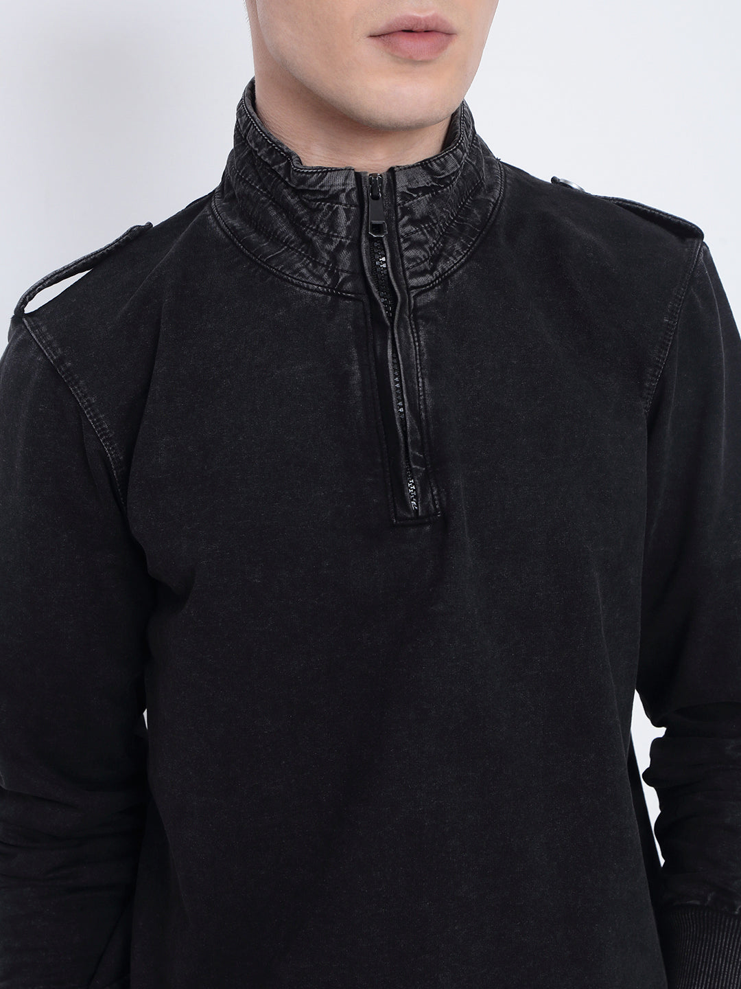 Men's Black High Neck Zippered Sweatshirt