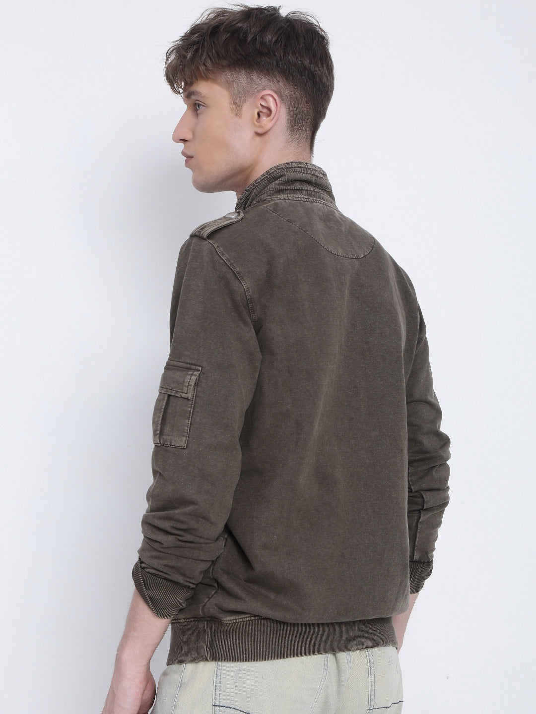 Men's Brown High Neck Zippered Sweatshirt