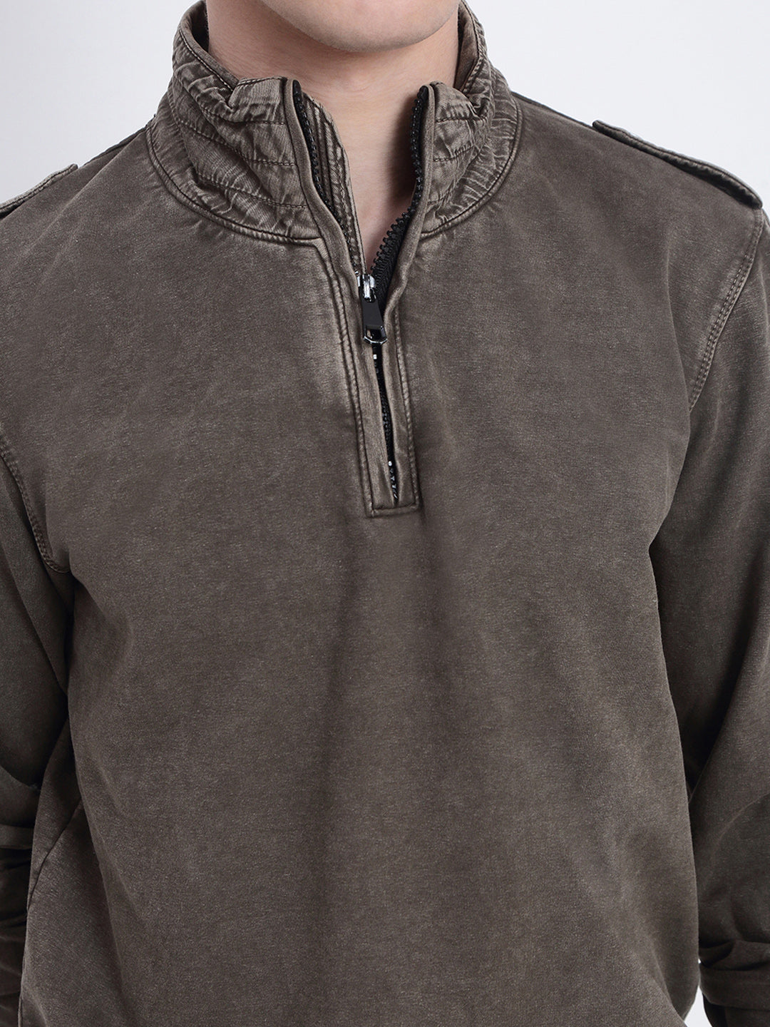 Men's Brown High Neck Zippered Sweatshirt