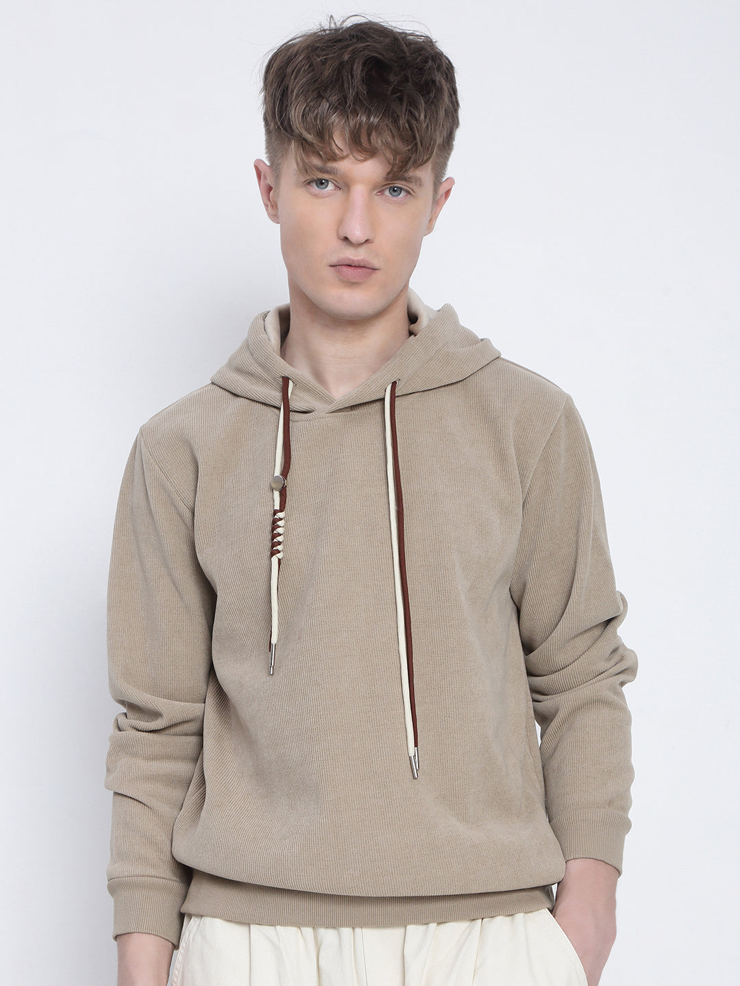 Men's Casual Beige Full Sleeves Hoodie