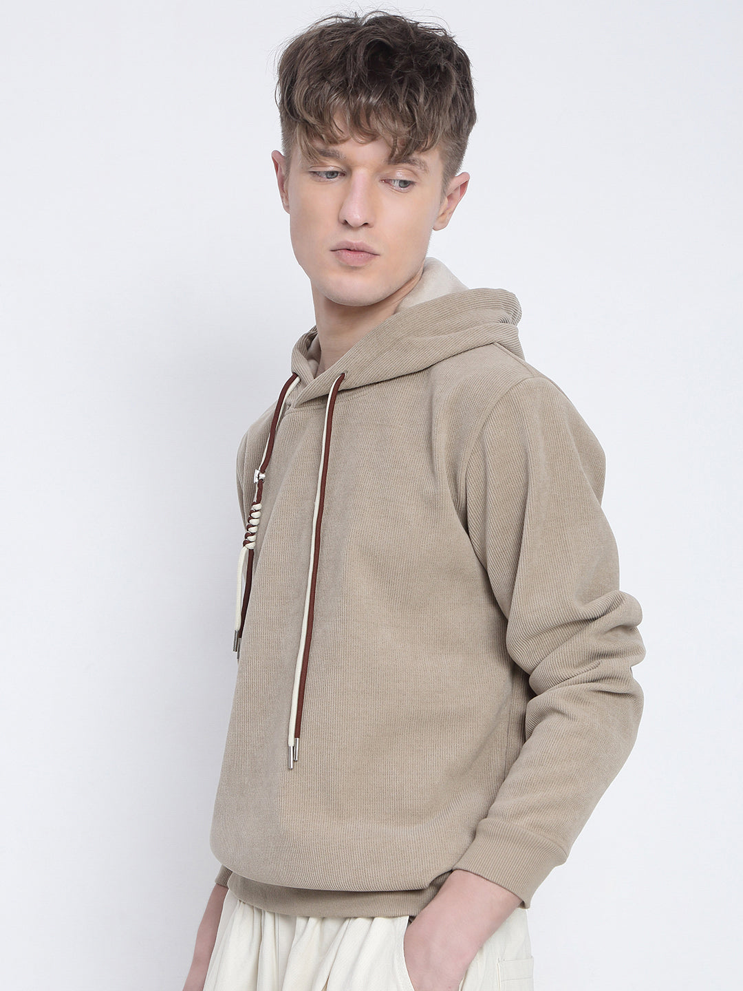 Men's Casual Beige Full Sleeves Hoodie