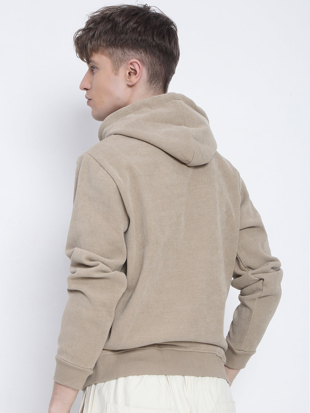 Men's Casual Beige Full Sleeves Hoodie