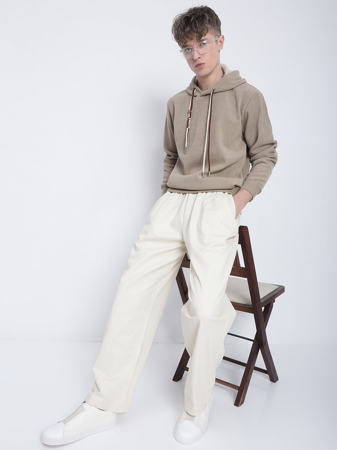 Men's Casual Beige Full Sleeves Hoodie