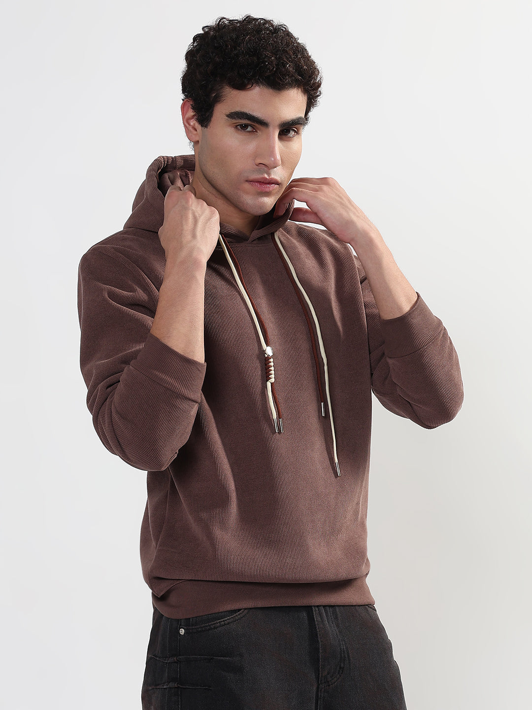 Men's Casual Brown Full Sleeves Hoodie