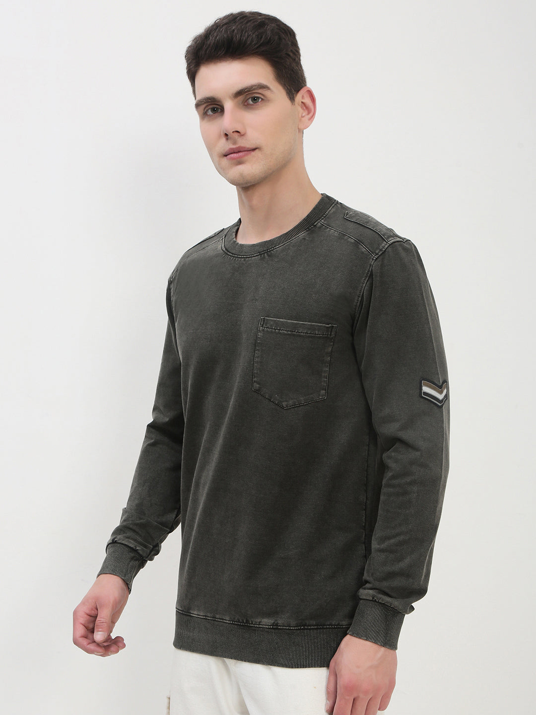 Men's Olive Solid Sweatshirt