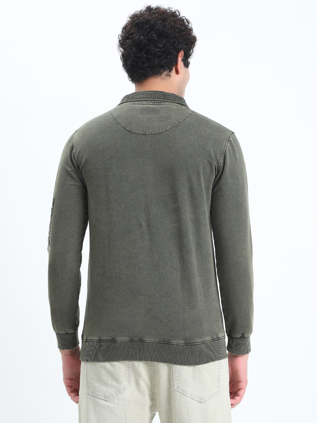 Men's Olive High Neck Ribbed Sweatshirt