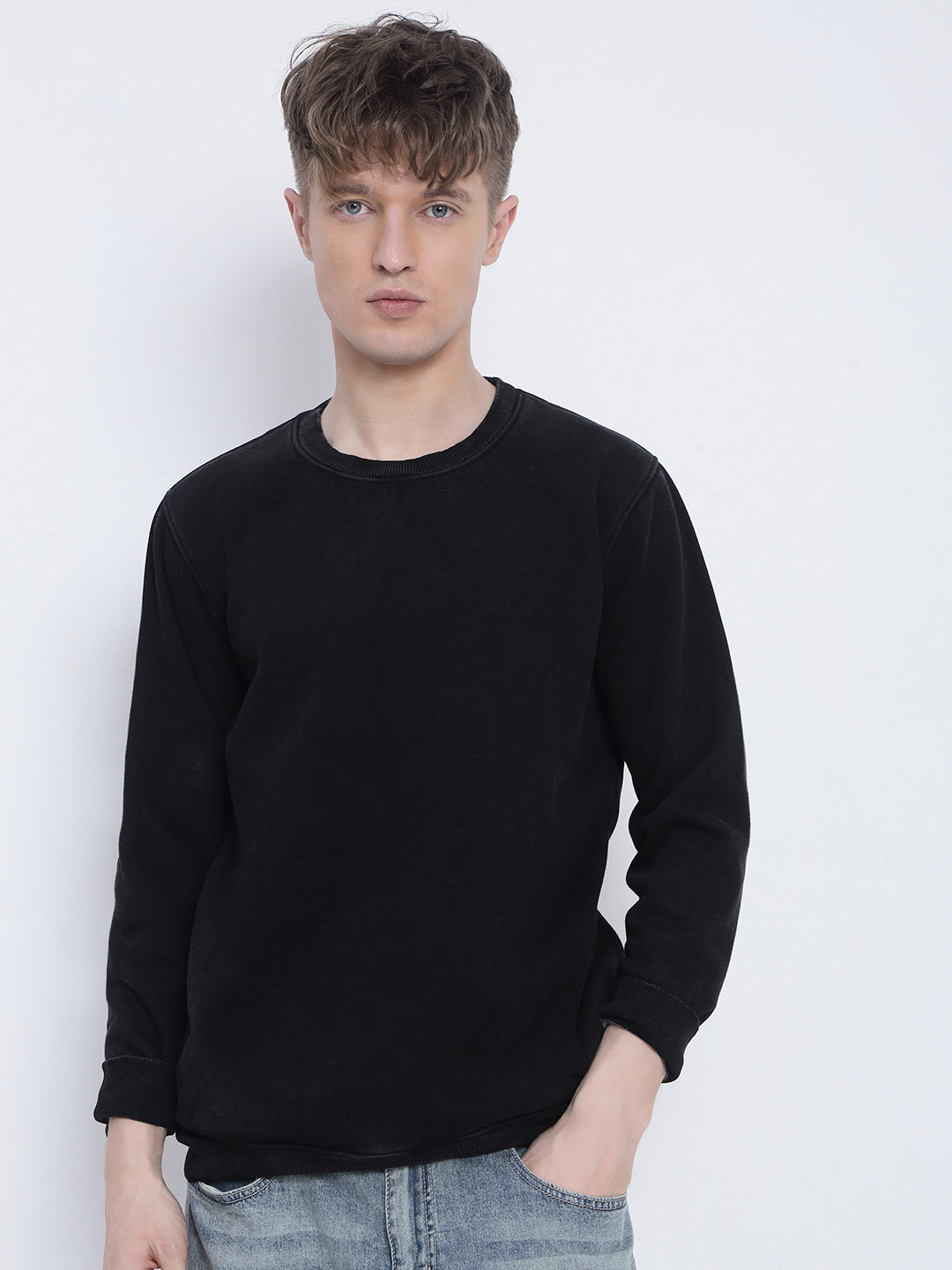Men's Black Round Neck Sweatshirt