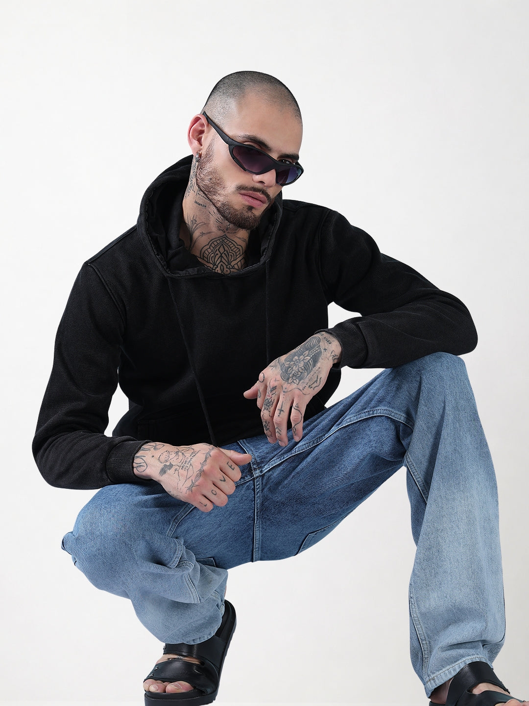 Men's Black Casual Hoodie with Pockets