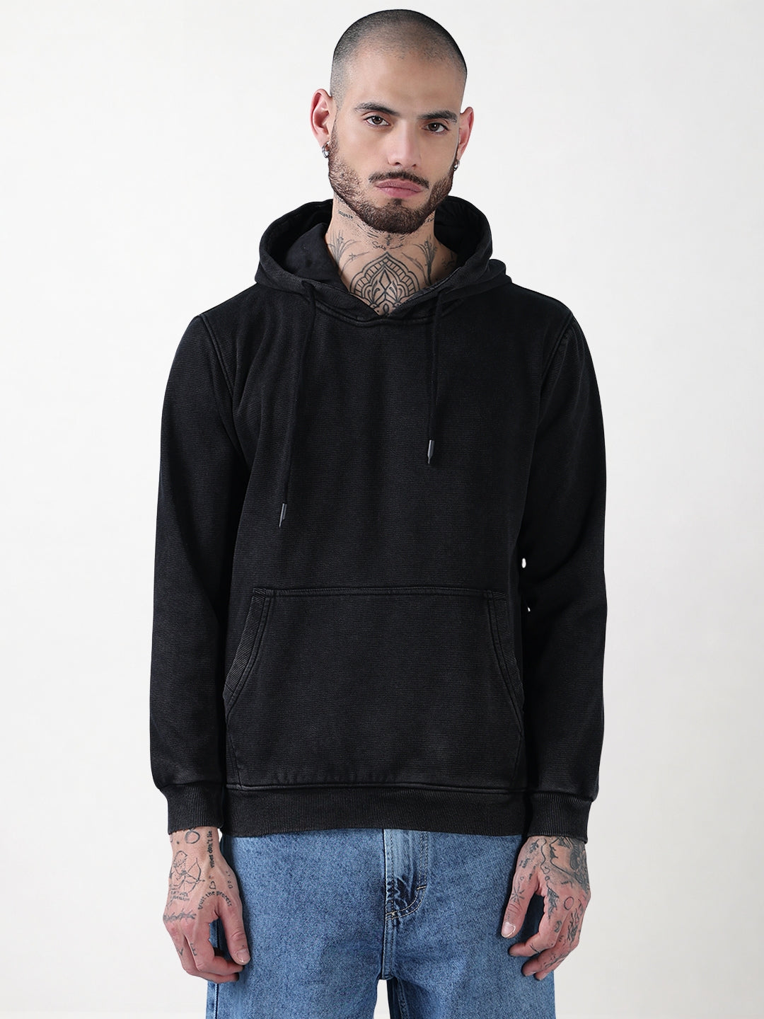 Men's Black Casual Hoodie with Pockets