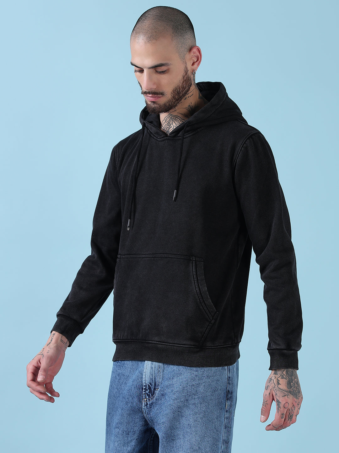 Men's Black Casual Hoodie with Pockets