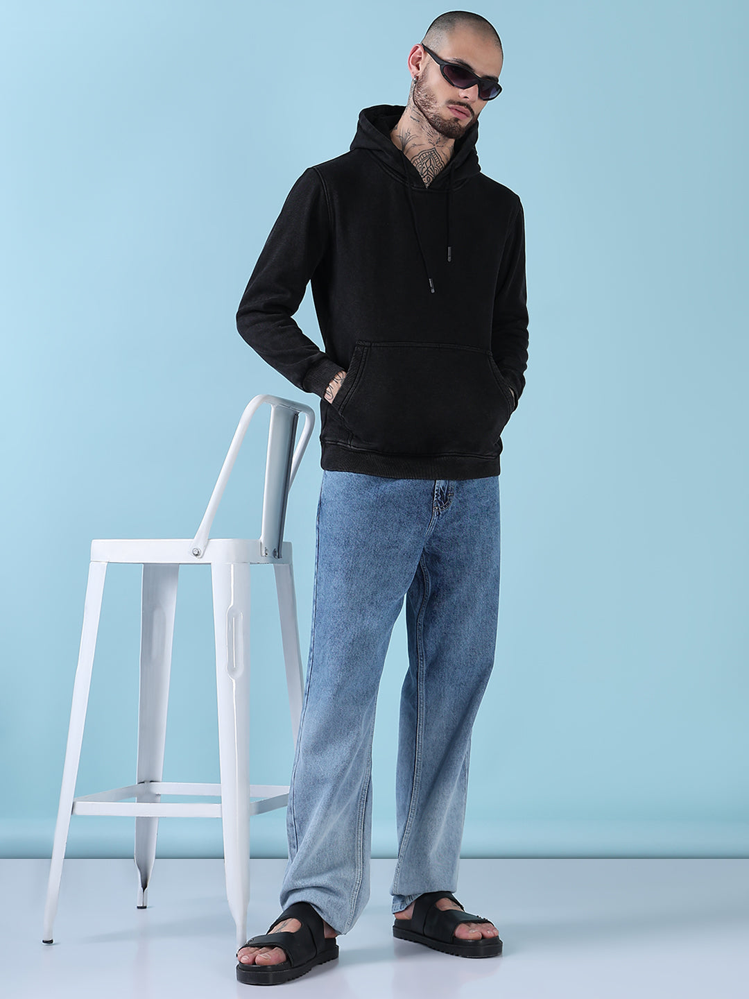 Men's Black Casual Hoodie with Pockets