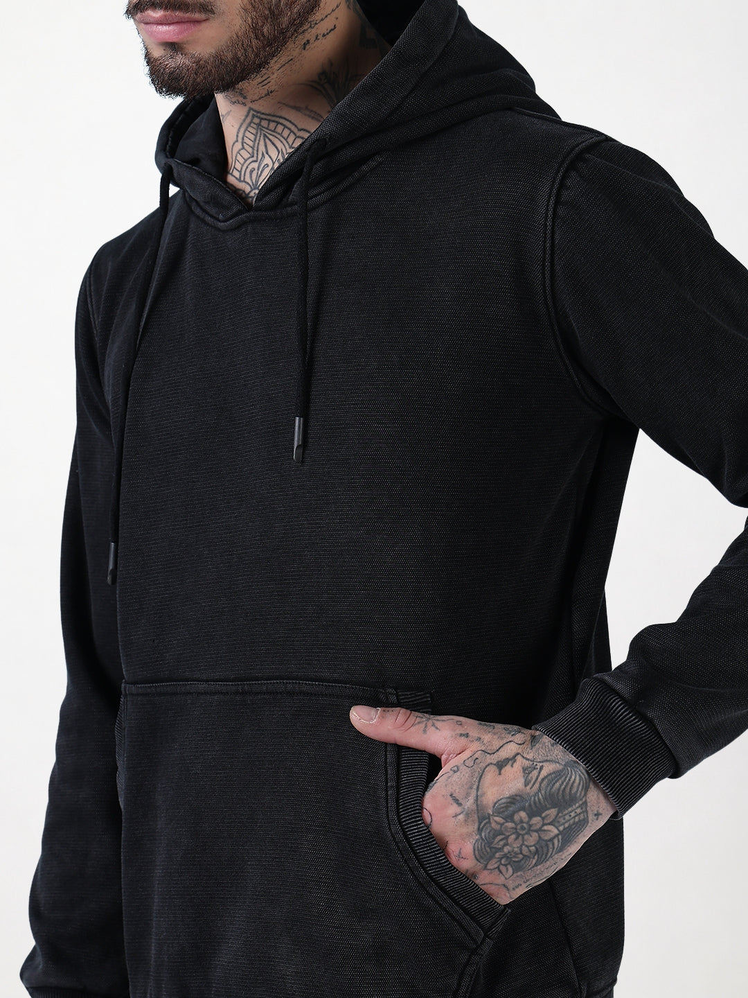 Men's Black Casual Hoodie with Pockets