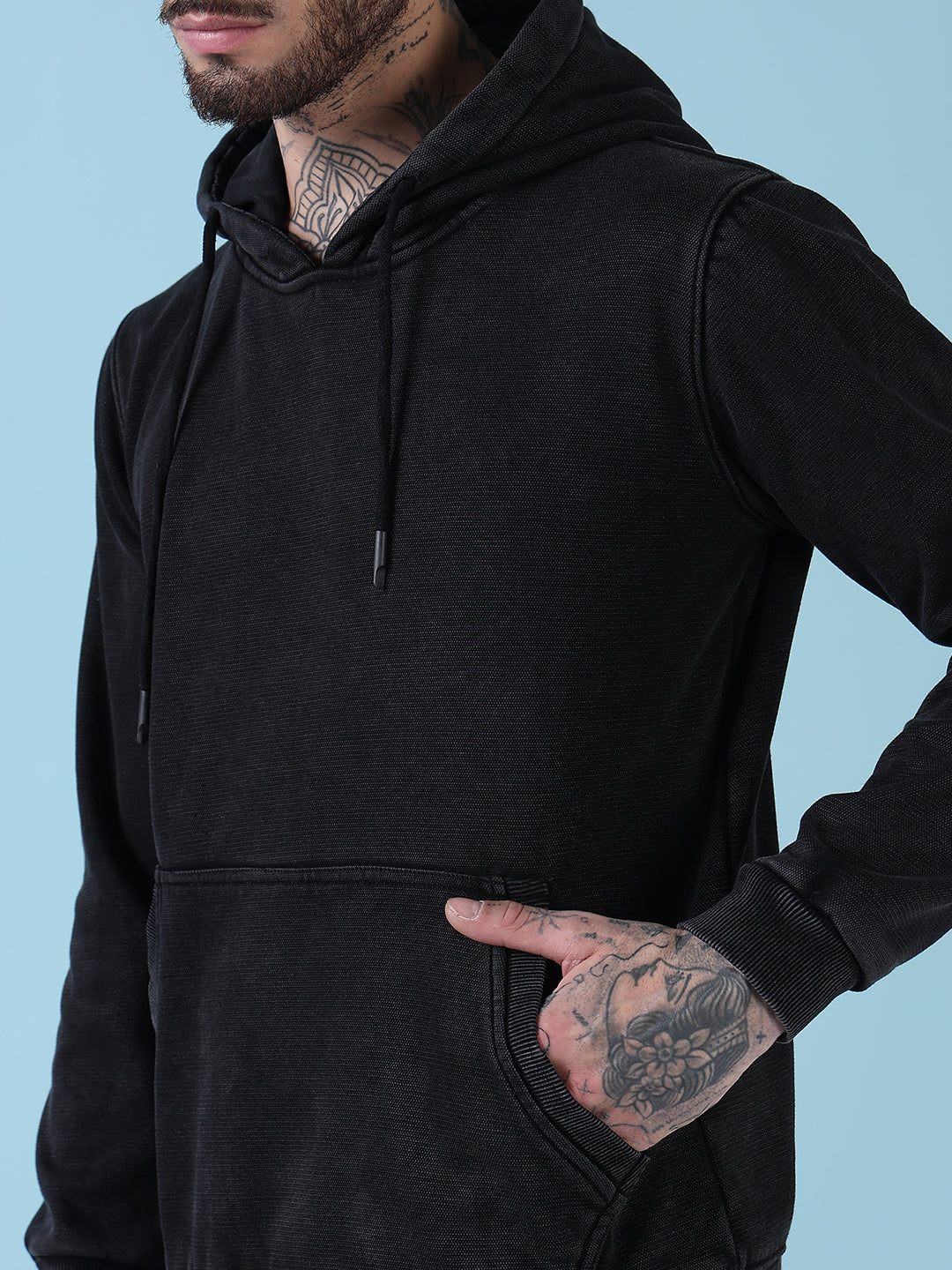 Men's Black Casual Hoodie with Pockets