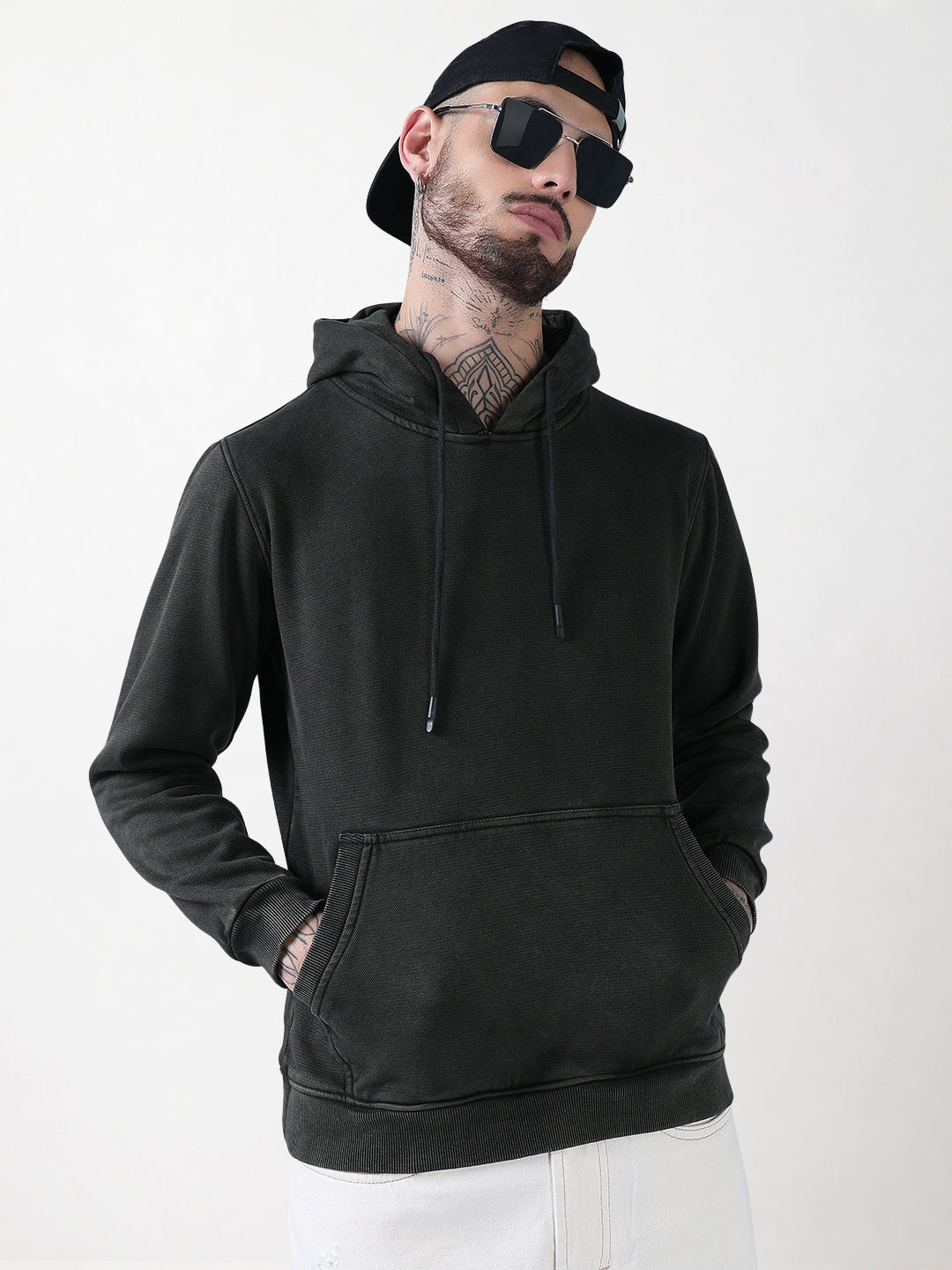 Men's Olive Casual Hoodie with Pockets