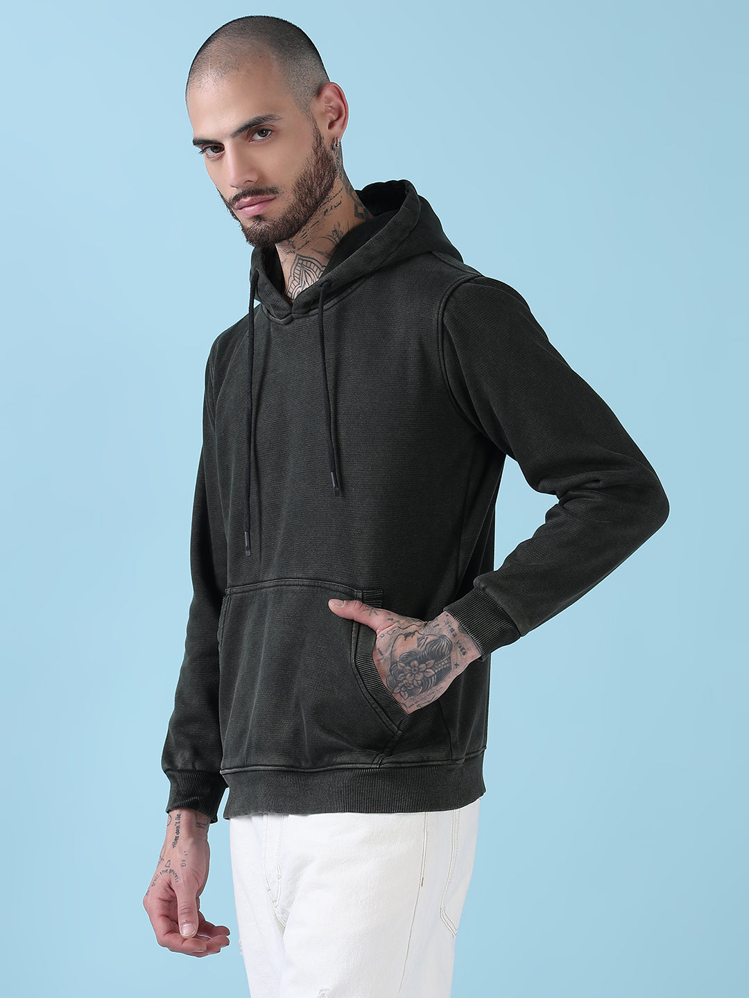 Men's Olive Casual Hoodie with Pockets