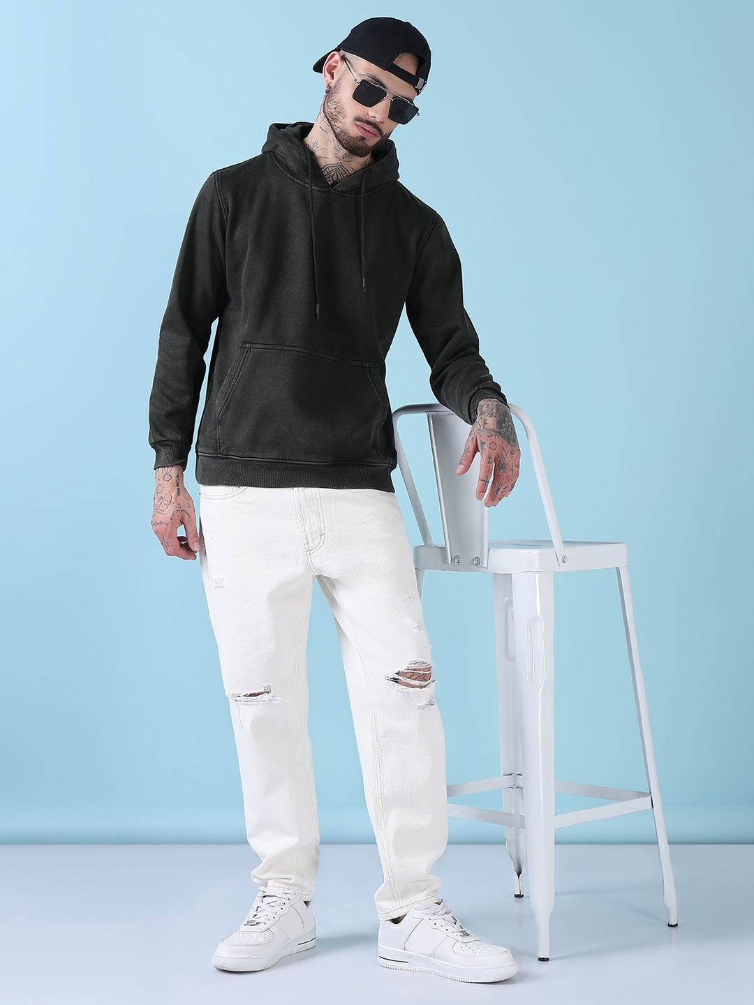 Men's Olive Casual Hoodie with Pockets