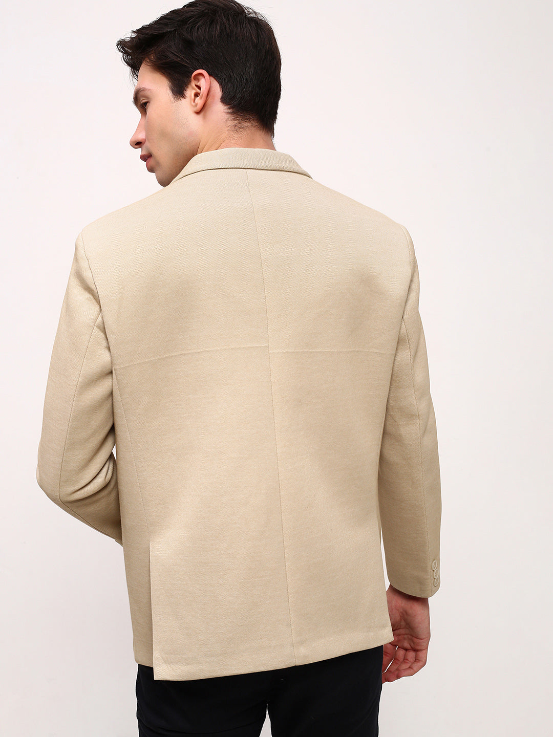 Men Beige Solid Single Breasted Blazer