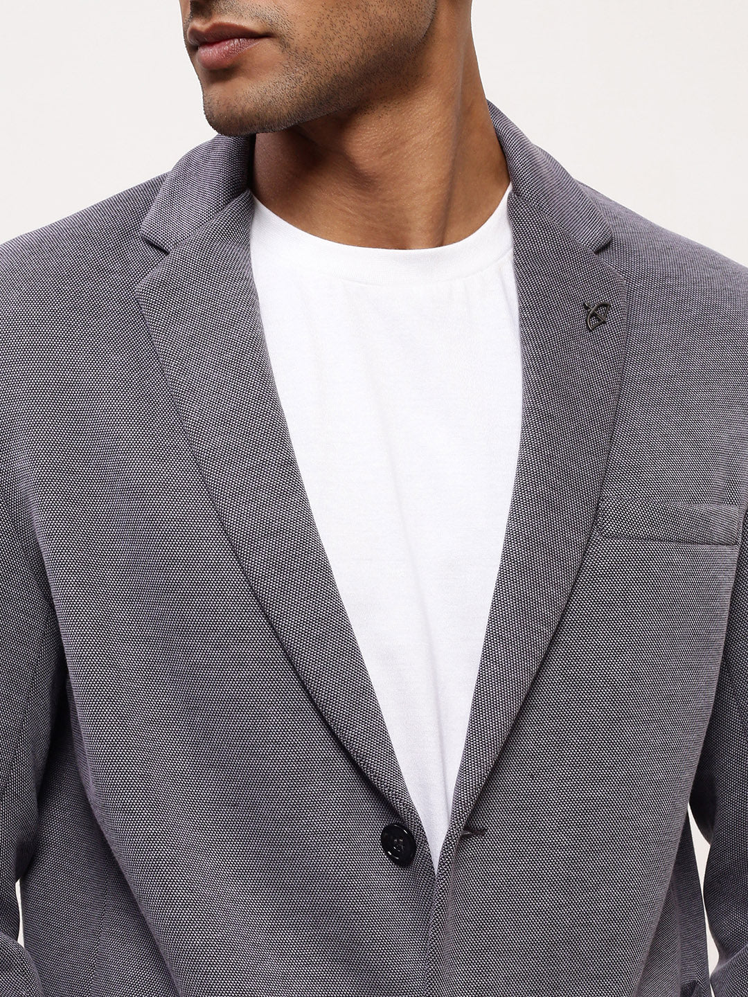 Men Grey Solid Single Breasted Blazer