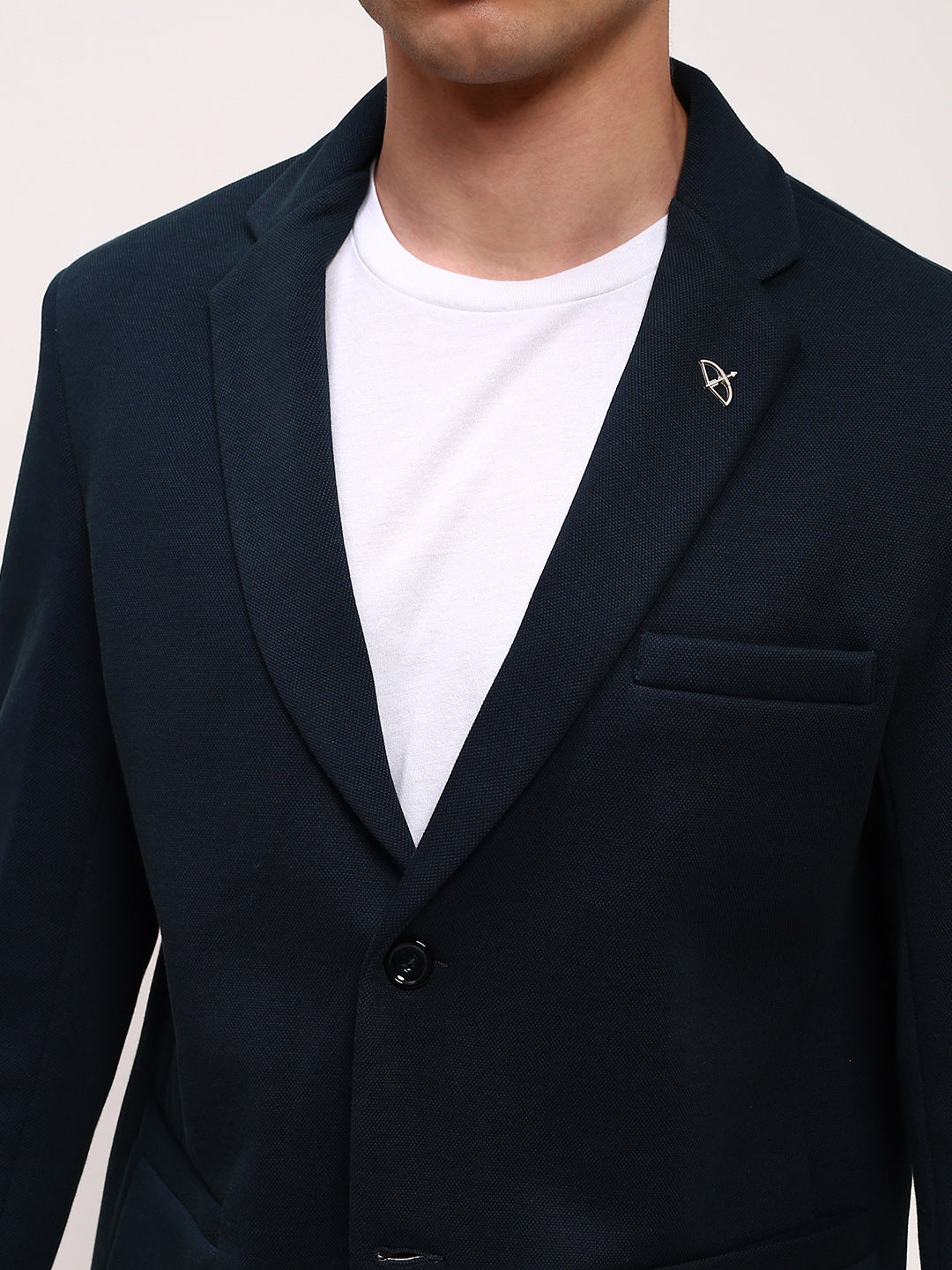 Men Teal Solid Single Breasted Blazer