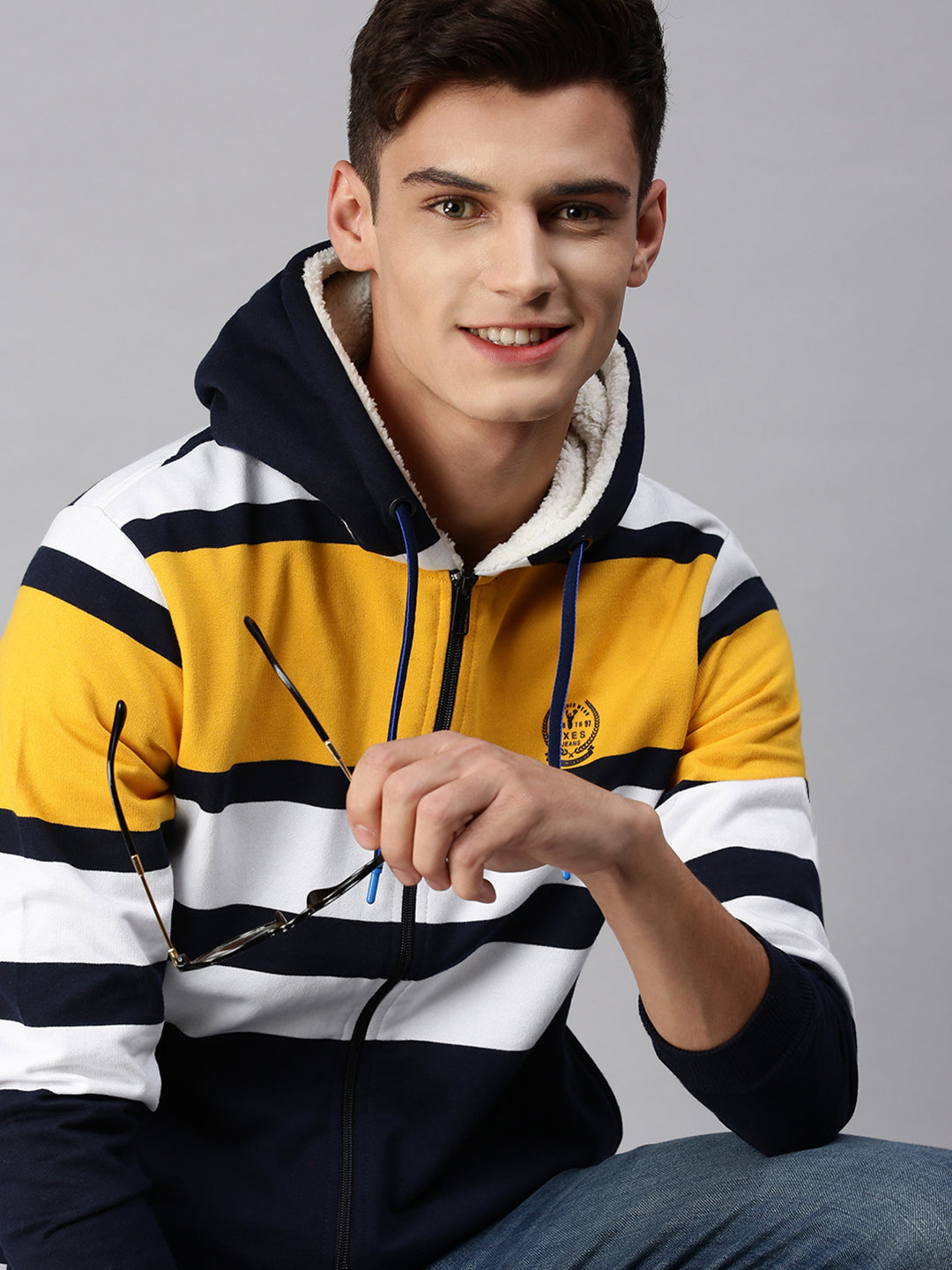 Men Hooded Colourblocked Multi Sweatshirt