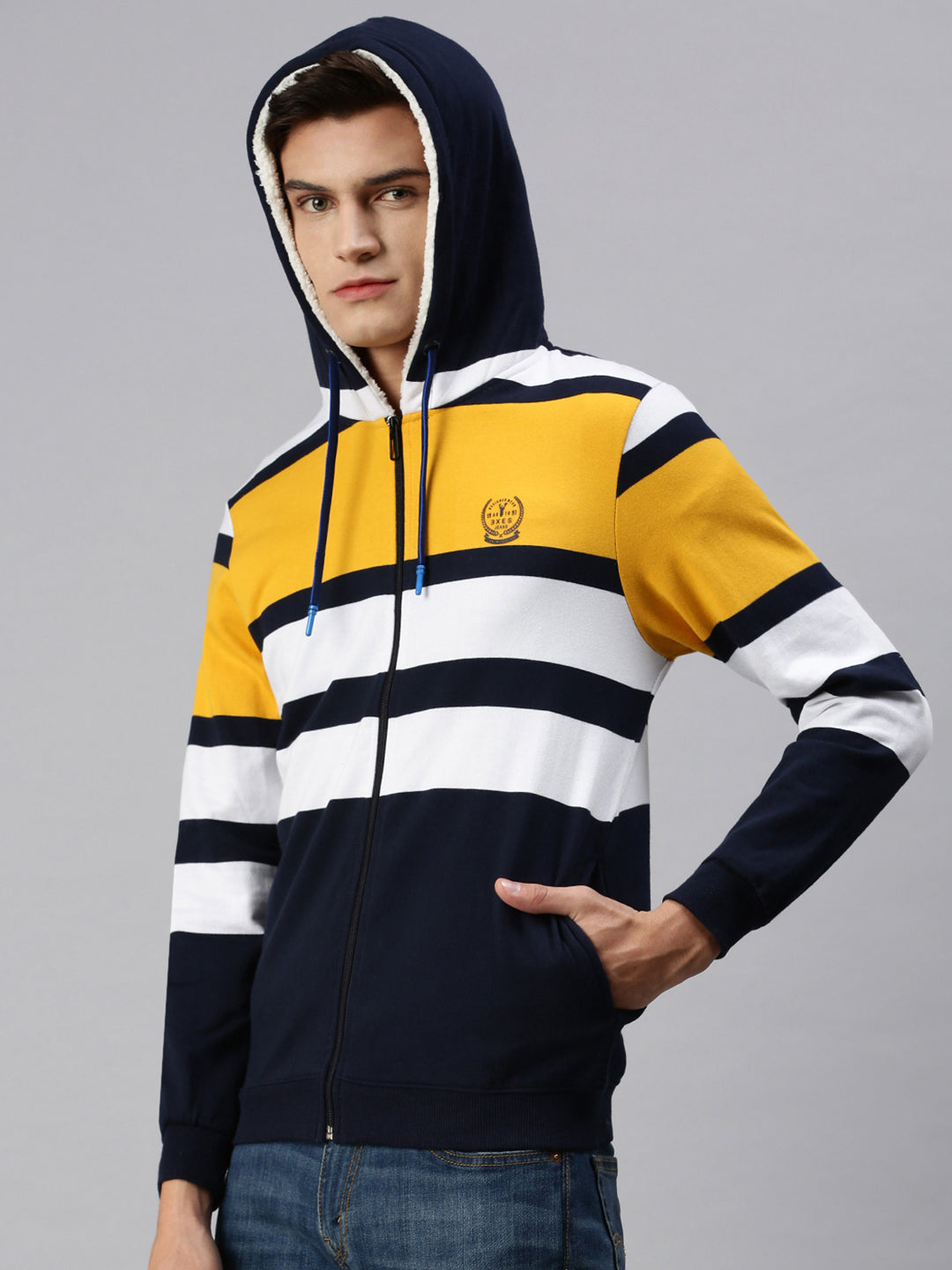 Men Hooded Colourblocked Multi Sweatshirt