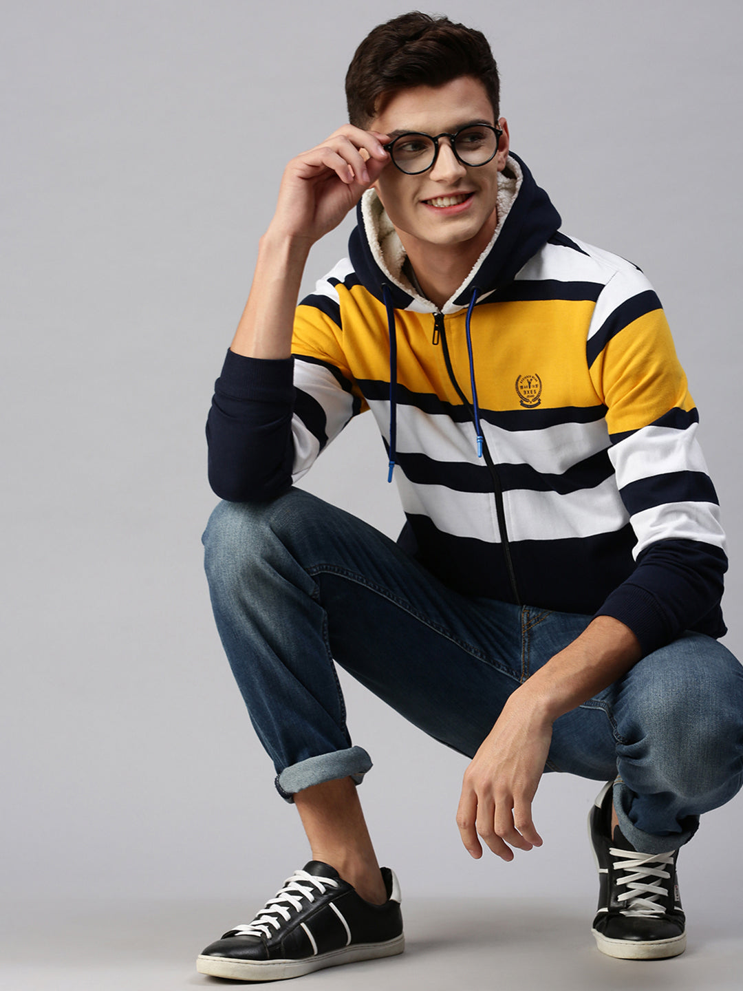 Men Hooded Colourblocked Multi Sweatshirt