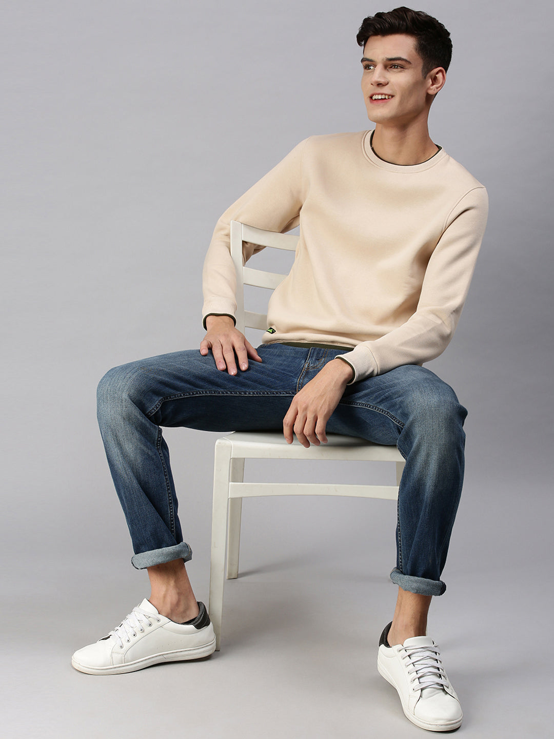 Men Solid Beige Pullover